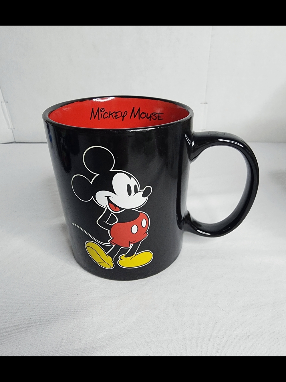 Disney Mickey Mouse Coffee Mug Black Red Inside Double Sided Graphic Cup
